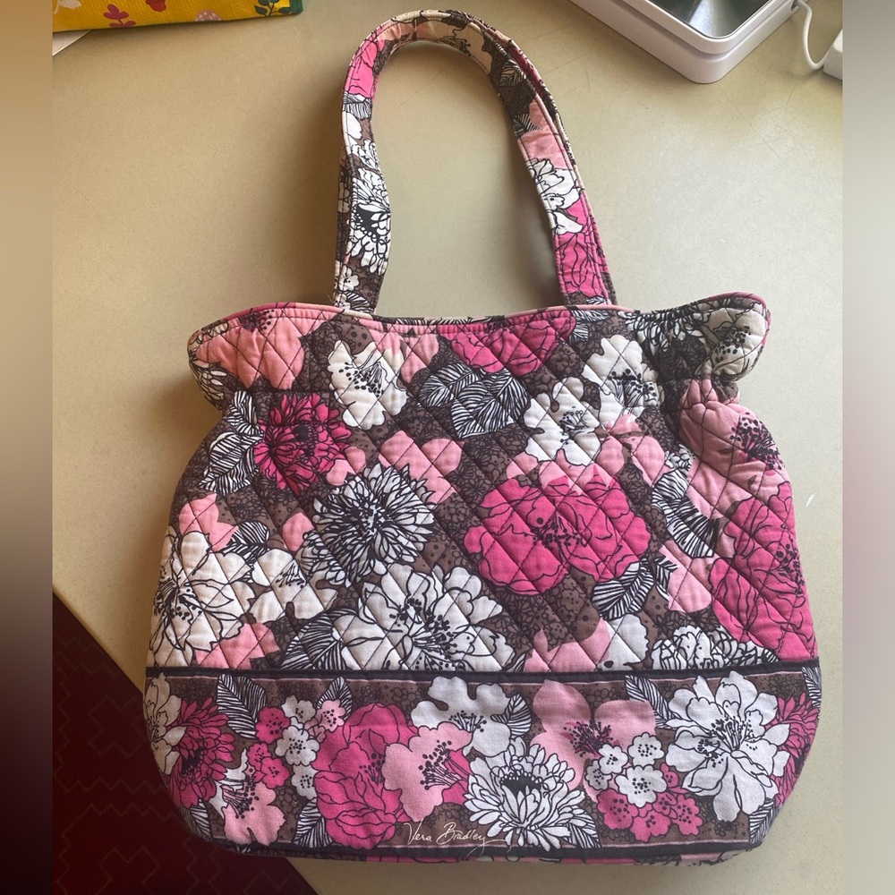 Vera Bradley retired mocha rouge shoulder bag pink, brown, white floral pattern - Picture 2 of 16